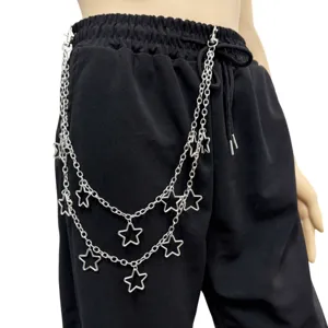 Punk Metall Fünfeckiger Stern Mehrschichtige Taillenkette Hip Hop Lässige Mehrschichtige Körperkette Hosenkette Für Damen Schmuck