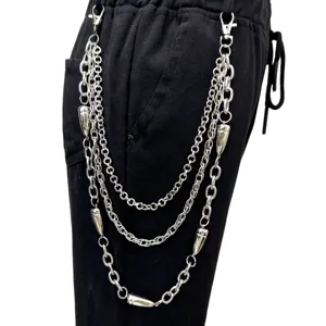 Chaîne de pantalon multicouche en métal hip-hop avec pendentifs balle, accessoire.