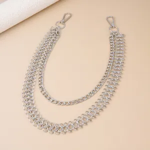 Punk style multi-layer metal chain waist accessory, cool hip-hop pants chain for daily wear.