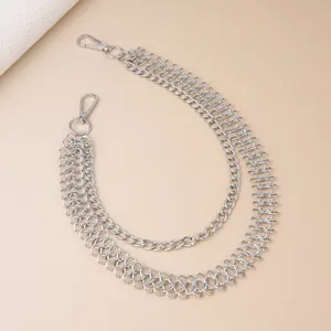 Silver multi-layer metal pants chain hip-hop punk style accessory for men and women daily use.