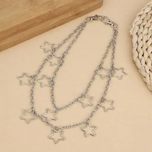 Punk silberfarbene doppelreihige Metallstern Taillenkette Hip Hop Streetwear Hosenkette Detail