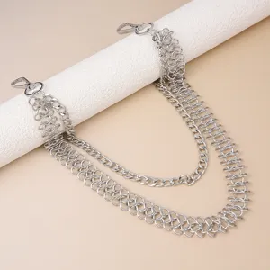Detailed view of punk hip-hop multi-layer metal pant chain, cool silver waist accessory.
