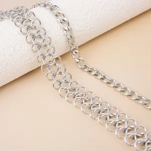 Close-up detail shot of silver punk metal chain, hip hop waist and pants chain accessories.