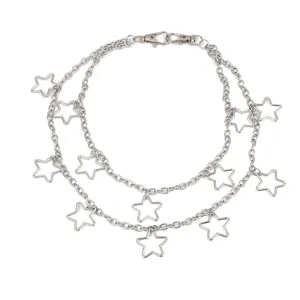 Silberne Metall Mehrschicht Taillenkette mit hohlen Stern Anhängern Damen Punk Hosenkette