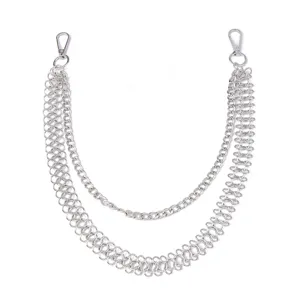 Punk style double layer metal pants chain hip hop silver waist accessory for men and women