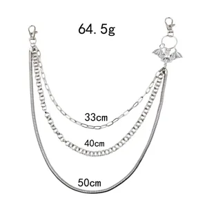 Punk multi-layer metal pants chain hip-hop wallet chain with bat pendant for men and women