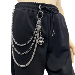 Catena da Pantalone Multistrato Gotico Punk Unisex Hip Hop Metallo Ciondolo Testa di Ariete Pentagramma Catena da Vita Gioielli
