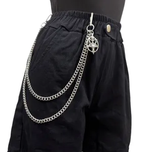 Chaîne de Pantalon en Métal Multicouche Punk Gothique Pendentif Pentagramme Tête de Pan Vintage Chaîne de Taille Bijou de Corps Unisexe