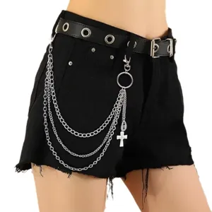 Punk Hip Hop Cross Multi Layer Metal Pants Chain Gothic Y2K Streetwear Waist Chain Fashion Body Jewelry For Women