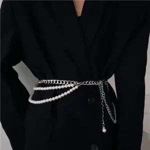 European And American Multi Layer Metal Chain Artificial Pearl Waist Chain Women Fashion Body Chain Jewelry Accessory