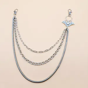 Punk gothic multi-layer metal pants chain with bat pendant, cool hip-hop waist chain jewelry.