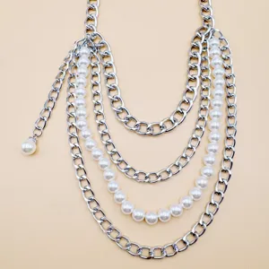Mehrschichtige Perlen Taillenkette silberne Metall Körperkette Damen Mode Accessoire