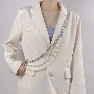 Exquisite multi-layer faux pearl metal body chain waist accessory for women fashion chic style