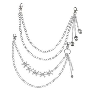 Gothic hip hop skull metal pants chain multi layer silver wallet chain for men women trendy