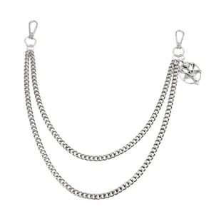 Chaine de pantalon en metal double style gothique avec pendentif pentagramme vintage.