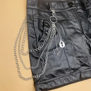 Punk gothic multi-layer metal chain waist belt with cross and star charms for women hip-hop