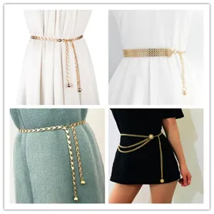 Women Gold Metal Waist Chain Belt Trendy Dress Styling Body Chain Fashion Accessories