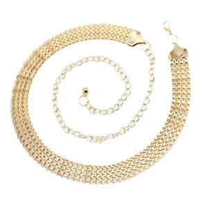 Sexy gold metal waist chain for women, multi-layer adjustable body chain fashion accessory.