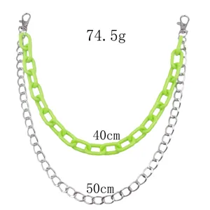 Hiphop doppelte Hosenkette Acryl gruen Metall silber Guertel Kette Damen und Herren