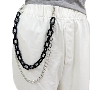 Hosenkette im Hip-Hop-Stil mit schwarzem Acryl und Silbergliedern für trendige Streetwear-Looks.