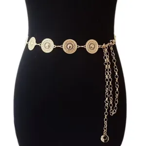 Sexy gold metal waist chain for women, adjustable vintage body chain fashion jewelry.