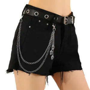 Punk Metal Totenkopf Pentagramm Anhänger Taillenkette Doppellagig Hip Hop Hosenkette Silber Körperschmuck Für Damen Herren