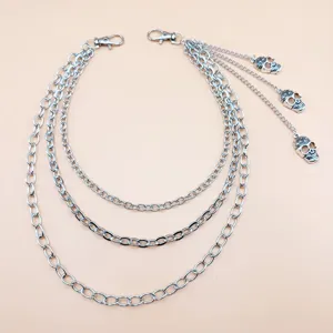 Punk mehrschichtige Metall Hosenkette mit Totenkopf Anhängern, Taillenkette für Damen.