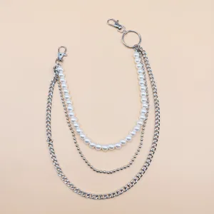 Mehrlagige Perlen Metall Taillenkette, Vintage Y2K Streetwear Hosenkette Damenzubehör.