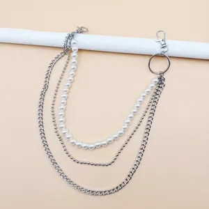 Retro mehrschichtige Perlen Metall Taillenkette, Punk coole Hosenkette Schmuck Damen.