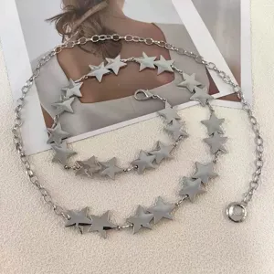 Silver pentagram metal waist chain y2k body chain vintage star fashion accessory for women