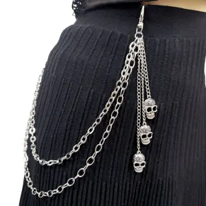 Punk Stil Metall Totenkopf Hosenkette Detail, mehrschichtige silberne Taillenkette für Outfit.