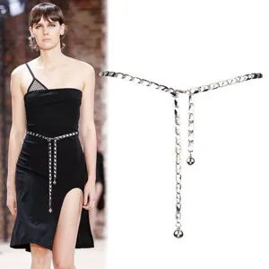 Minimalist metal chain waist belt, punk vintage single layer body chain jewelry for women.