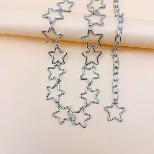 Silver hollow star metal waist chain body jewelry Y2K fashion accessories for women styling