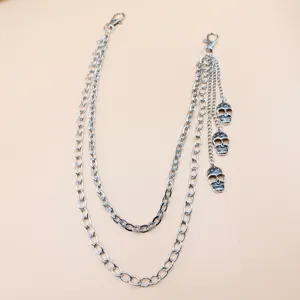Punk Stil silberne Metall mehrschichtige Taillenkette mit coolen Totenkopf Anhängern.