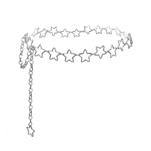 Silver star metal waist chain for women, Y2K aesthetic body chain fashion jewelry accessory.