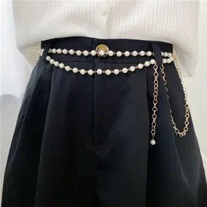 Cadena de Cintura de Perla Artificial Multicapa Minimalista para Mujeres Cadena de Cuerpo Cadena de Vientre de Metal Ajustable
