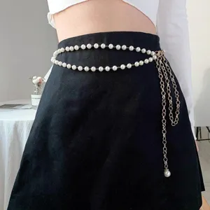 Cadena de cintura de perlas multicapa para mujeres detalle de accesorio sexy.