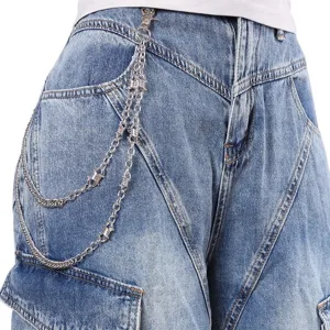 Trendige mehrschichtige Stacheldraht Metall Hosenkette für coole Streetwear Accessoires.