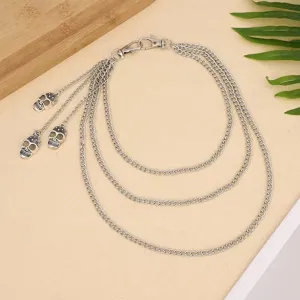 Punk Metall mehrschichtige Totenkopf Taillenkette, silberne Hosenkette fur Damen Accessoires.