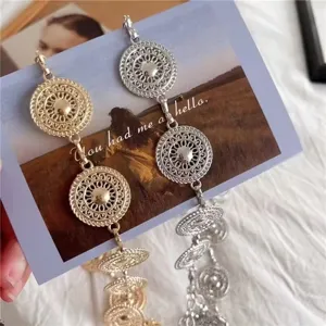 Retro metal waist chain multi-layer hollow round coin body chain for women fashion dress.