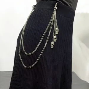 Punk Stil mehrschichtige Metallketten mit Totenkopf Anhängern für Hosen und Kleider.