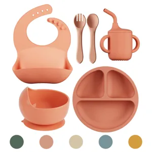Silicone baby feeding set 6-piece toddler tableware with suction bowl bib cup plate