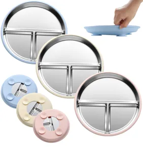 Assiette a suction divisee bebe en acier inoxydable vaisselle enfant silicone souple