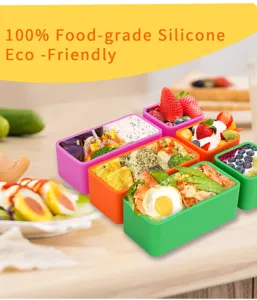 Silicone bento lunch box food grade multi-compartment food container meal prep box for office school