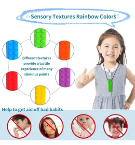 Silikon Sensorik Kauschmuck Kette für Kinder Autismus Beißring Block Anhänger Spielzeug