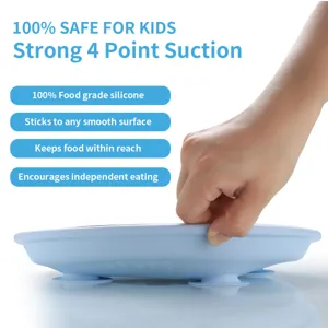 Assiette à ventouse en silicone pour enfants avec forte adhérence à quatre points.