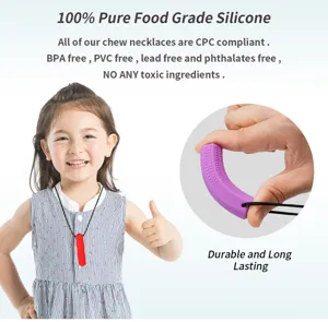 Gedetailleerd overzicht van siliconen kauwketting voor kinderen, veilig sensorisch materiaal.