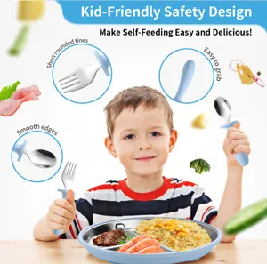 Assiette Divisée En Acier Inoxydable Enfant Cuillère Fourchette Silicone