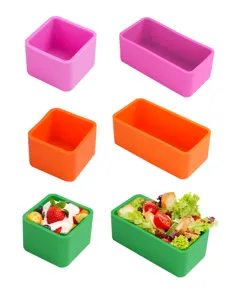 Silicone bento box dividers detail view, colorful food storage containers for daily meal prep.