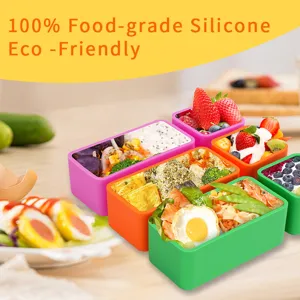 Silicone Bento Box Divider Square Lunch Box Food Storage Container Microwave Safe Compartment Bento Box for Kids
